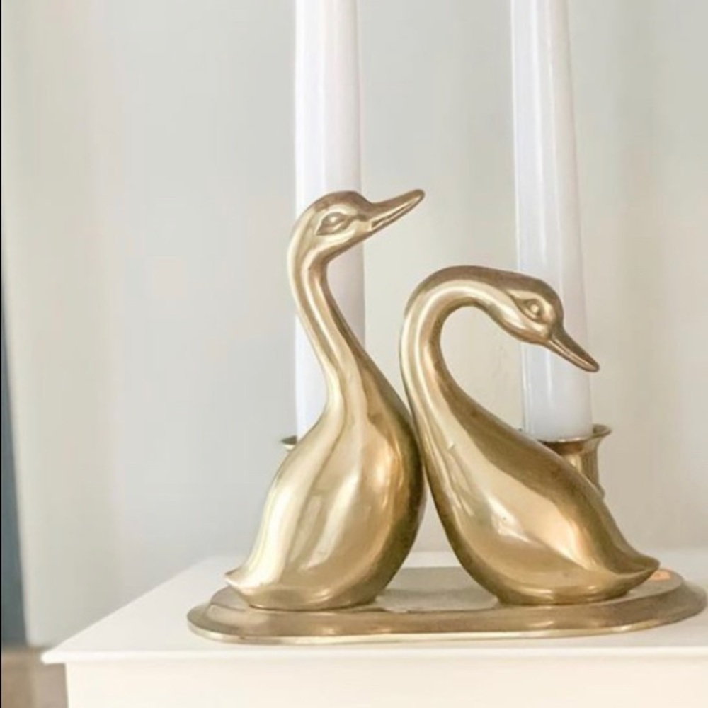Brass swan candlestick holders